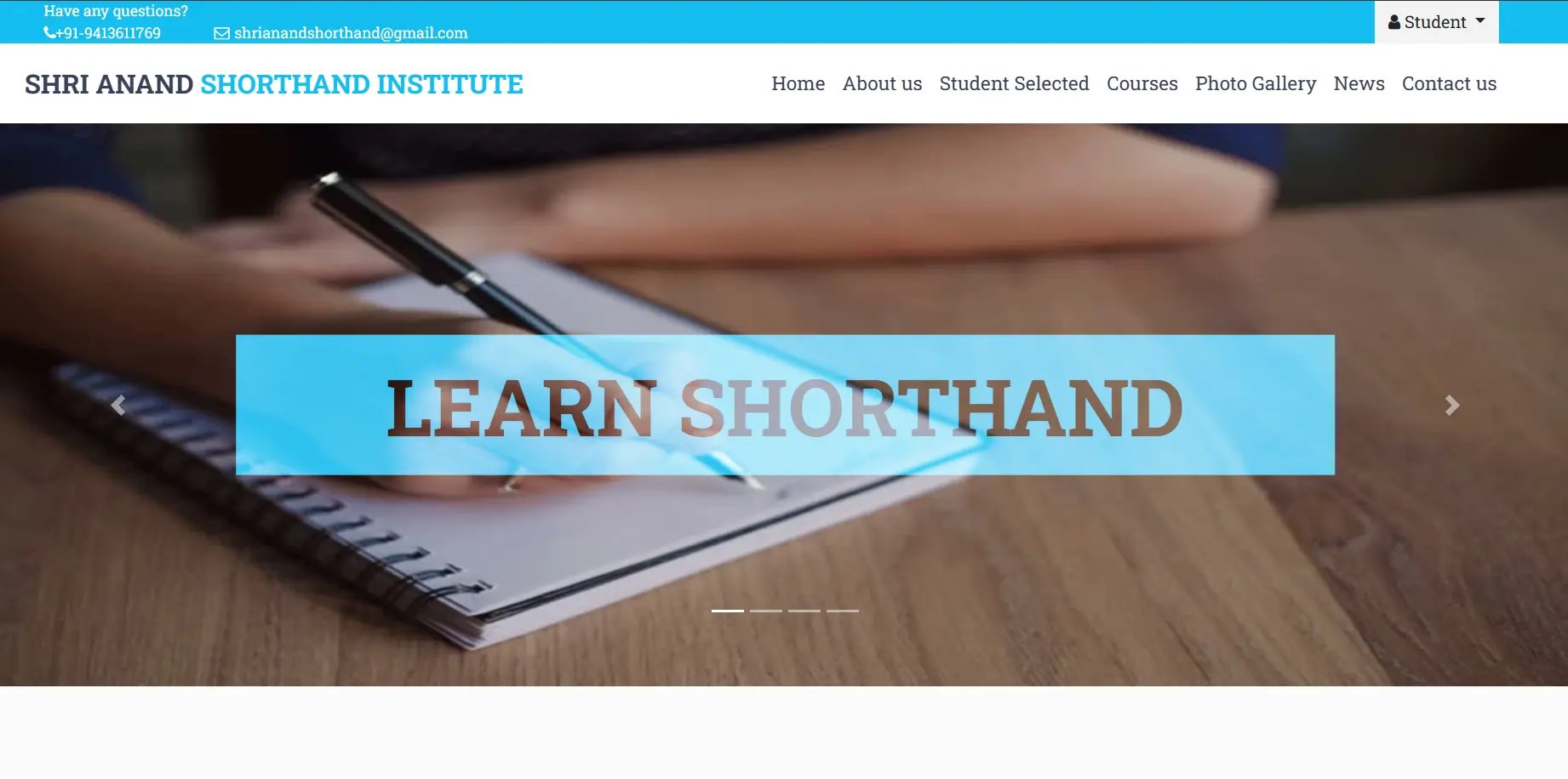 Shri Anand Shorthand website development project screenshot